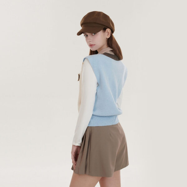 配色ワッペンVネックWOOLベスト - 画像 (2)