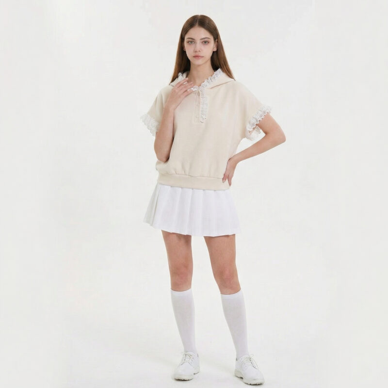 フェミニンレースフードパーカー 半袖