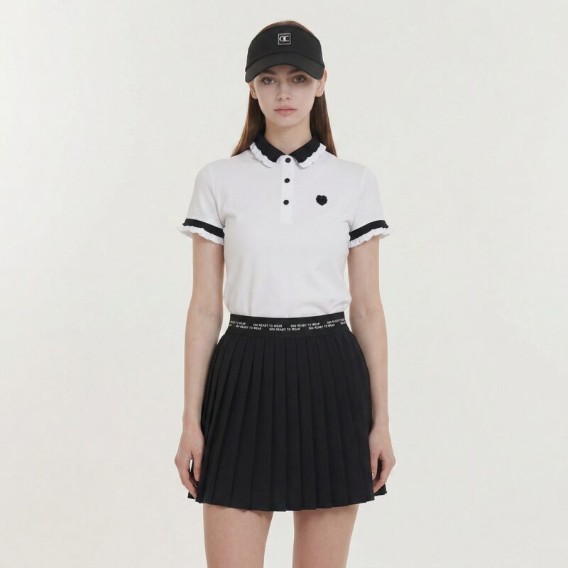 バイカラーライン フリルスリーブ 半袖ポロシャツ